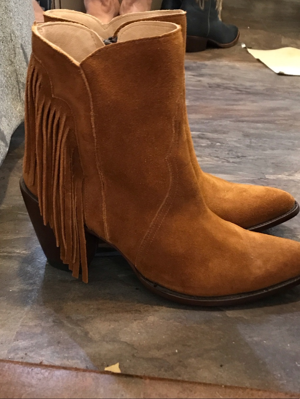 Lucchese Maypop Cognac Suede Fringe Bootie